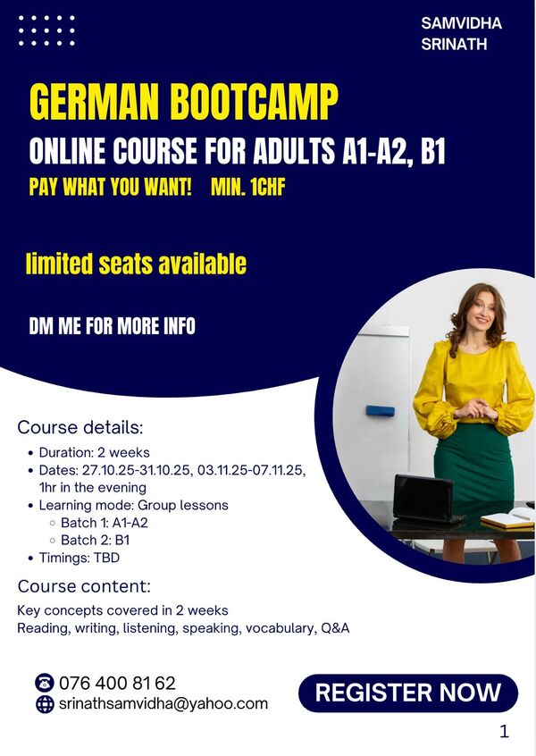 German Bootcamp for Adults, Online, from 27.Oct.2025