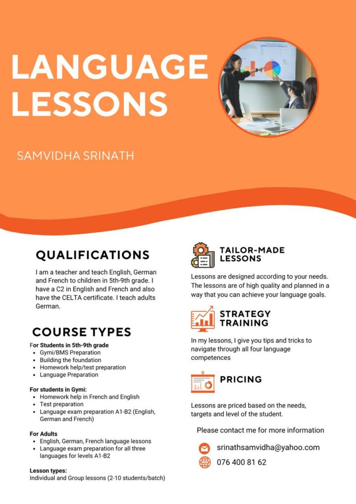 Sprachunterricht bei Samvidha Srinath, Uster